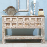 Indian Hand Carved Solid Wood Console Table 141X39X91 Cm Whitewash